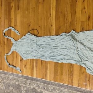 NWOT satin-style light blue halter dress with slit